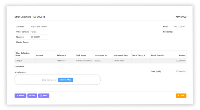 Cheques display at bank deposit received at other collection 
