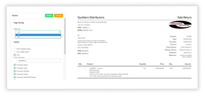 Sale Return Custom template