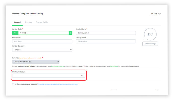 Set due dates for Vendor